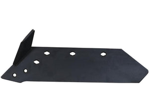 A black metal component with multiple holes, including one angled upward-facing section, known as the "Share - LH, 16'', (Kuhn)" and compatible with Vulcan Fasteners, possibly part of a mechanical or industrial assembly. This item fits as 580887 and has the Sparex Part Number S.166121.