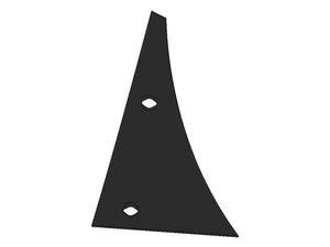 The Sparex Shin - RH (Kuhn), fitting as 619200, is a black triangular metal plate with two centrally located holes, compatible with Vulcan Fasteners.