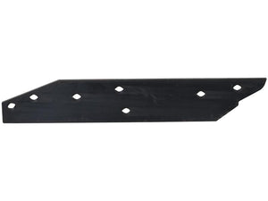 The Landside Short - RH & LH by Sparex (part number S.166140) is a black metal plate featuring eight evenly spaced holes of varying sizes, designed for industrial or construction use and compatible with OE Reference nuts and bolts.