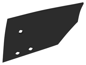 Image of a black, irregularly shaped flat object with three circular holes arranged in a triangular pattern, potentially the Skim Mouldboard - LH (Kuhn) by Sparex or an S.166142 component.