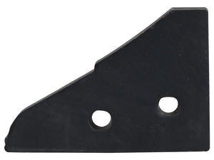 The Landside Short - RH (Kuhn), Sparex Part Number S.166143, is a black metal part with a triangular shape that features two circular holes and is designed for compatibility with Vulcan Fasteners.