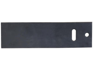 The Sparex Tail Press - LH (Kuhn) To fit as: 648103, with the spare part number S.166146, is a rectangular metal plate featuring a small oval slot and a circular hole on one end, designed to be compatible with Vulcan Fasteners.