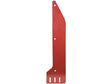 The Deflector Plate - RH (Kuhn), identifiable as Sparex Part Number S.166147 and designed to match K2602020, is a tall, flat, red metal sheet featuring a unique shape with multiple cut-out slots and holes specifically designed for Vulcan Fitting.