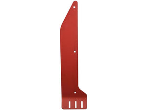 The Sparex Deflector Plate - LH (Kuhn) is a red metal bracket featuring three horizontal slots at the bottom and three screw holes, designed for wall mounting or securing objects. This fitting serves as an ideal LH Primary support, compatible with OE Reference K2602010. Its Sparex part number is S.166148.