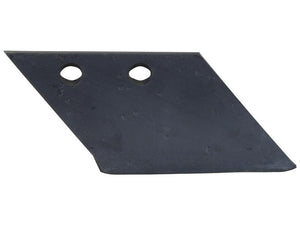 The Skim Point - RH (Kuhn), compatible with part number 631100, is a flat, black, triangular metal blade from the Sparex brand. It features two circular holes near its top edge for attachment to a tool or machine and meets the specifications of Tariff Code 8432900000. The corresponding Sparex Part Number is S.166149.