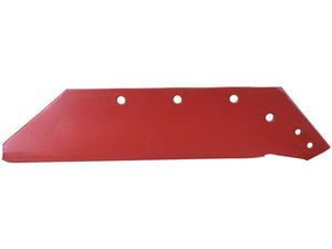 Red metal agricultural implement part with five circular holes for attachment, compatible with RH Fitting. This component is the Share - RH, 20'' (Kverneland), available under Sparex Part Number S.166158 by Sparex.