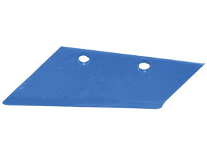 Blue metal blade with two mounting holes, compatible with Vulcan Fasteners, known as the Skim Point - LH (Fiskars, Overum) under Sparex Part Number: S.166177 by Sparex.