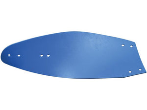 A blue, flat, slightly curved metal plate with six holes arranged at both ends, identified as Mouldboard - RH (Kongskilde, Overum) | Sparex Part Number: S.166184 from the brand Sparex.