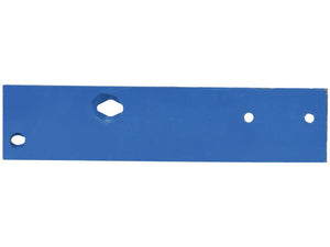 A rectangular blue metal plate with four holes of varying sizes arranged in a line, perfect for RH Fitting applications, designed by Sparex and known as the Landside Short - RH (Fiskars, Overum) with Part Number S.166186.