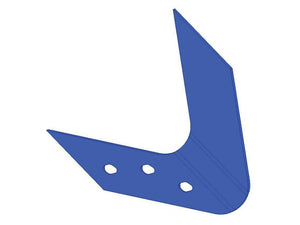 A blue metal bracket with three holes, designed for use with Vulcan Fasteners, making it an ideal component in RH-related products such as the Knife Coulter RH (Fiskars, Overum), Sparex Part Number: S.166190.