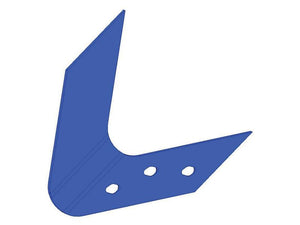 A blue 3D-rendered Knife Coulter LH (Fiskars, Overum) featuring an angled shape and four circular holes along one side.