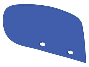 A blue, irregularly shaped object with two circular holes near the bottom edge, reminiscent of a Skim Mouldboard - RH (Fiskars, Overum) with its precise engineering.