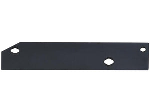 The Landside Short - RH (Fiskars, Overum) from Sparex, identified by part number S.166196, is a rectangular black metal plate with a slanted edge that features three holes of varying sizes and is specifically designed for RH Fitting applications.