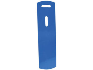 The Sparex Tail Press - RH (Overum), identifiable by its part number S.166197, is a blue plastic shoehorn enhanced by Vulcan Fasteners, featuring an elongated hole near the top for easy handling.