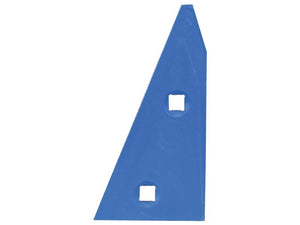 A blue, triangular metal cutting blade with two rectangular holes, the Landside Short - RH & LH (Rabewerk), compatible with Vulcan Fasteners for right-hand and left-hand fitting. Known as S.166201 under the Sparex brand name, it fits as 27510205 , YP-350W.