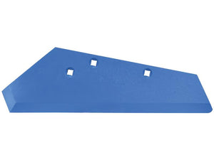 A blue, trapezoidal metal plate with three square holes arranged in a row, featuring the reliable engineering of Sparex's product, Share - LH (Rabewerk) To fit as: 27011102, DSP-293 0L | Sparex Part Number: S.166212.