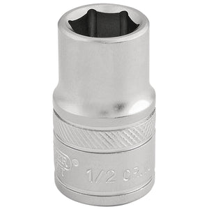 The Draper 6 Point Imperial Socket, 1/2" Sq. Dr., 1/2" - H-AF/MS is a top-quality tool made of durable chrome vanadium steel, ideal for tightening or loosening bolts and nuts, and features a sleek micro satin finish.