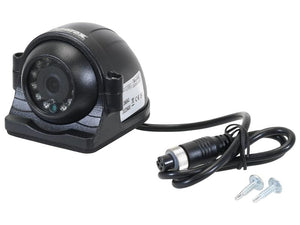 A Sparex Wired Slimline Vehicle Camera (Part Number: S.166341) in black, featuring night vision capability and an attached cable, along with two screws for mounting.