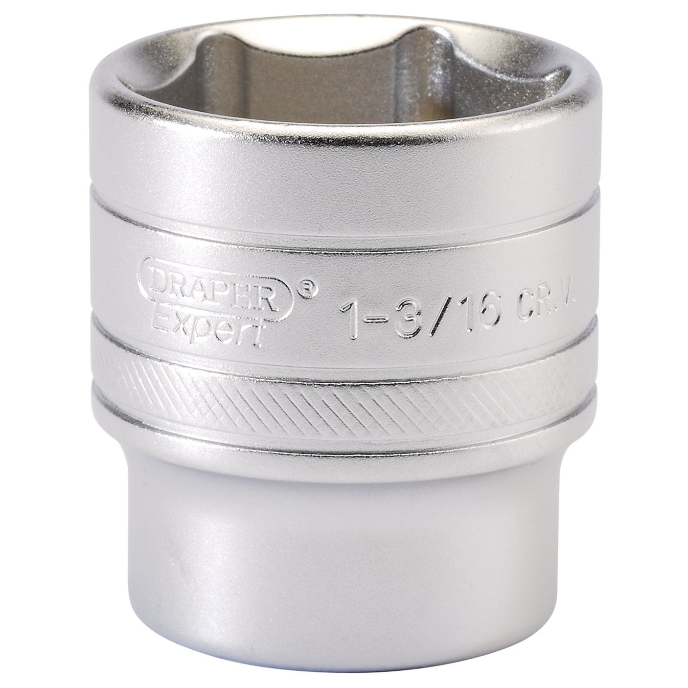 A Draper 6 Point Imperial Socket, 1/2" Sq. Dr., 1-3/16 inch - H-AF/MS, crafted from chrome vanadium steel and featuring engraved details on the side, designed for use with a socket wrench.