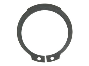 A black circular snap ring, known as the External Circlip from Sparex, conforms to DIN 471 standards and features two holes at the ends. This model, with a diameter of 35.2 mm, is typically used in mechanical assemblies for securing parts in place. Its Sparex Part Number is S.166415.