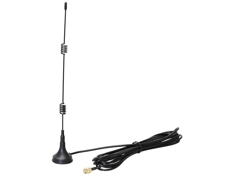 The Antenna (Sparex Part Number: S.166481) by Sparex is a black, magnetic base antenna with a coiled spring middle section and a long attached cable offering an optimal length and featuring a coaxial connector at the end. Related products by Sparex are available for enhanced connectivity.