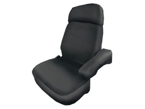 A black, cushioned driver's seat with an adjustable headrest and a single armrest on the right side, featuring a durable Sparex Seat Cover - Grammer Dynamic Plus (Sparex Part Number: S.166502).