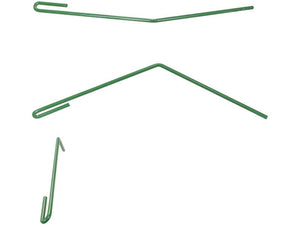 Three green, bent metal rods, including the meticulously designed "Seeder Tine - Ø9mm, Length: 545mm" from Sparex (S.166708; fitting as 3753300), are arranged against a white background.