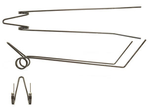 Three views of the Seeder Tine - Ø7mm, Length: 545mm: top view, side view, and front view. These images showcase its coiled and extended design features by Sparex, fitting part number 50400317 (Sparex Part Number: S.166710).