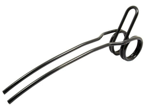 A black metal seeder tine with a 10mm diameter and a length of 470mm, designed for spearfishing. It features two parallel prongs and a double-coiled spring mechanism. Refer to Sparex Part Number S.166741 for exact specifications, compatible with model 8612370900.