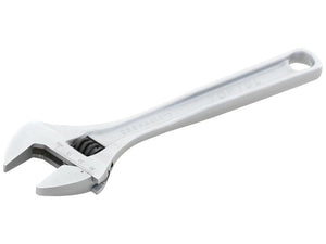 The Sparex Adjustable Spanner - Length 250mm (10'') | Sparex Part Number: S.166755 comes in a silver metallic finish, featuring a movable jaw for fitting various bolt sizes and a hole at the handle's end for hanging.