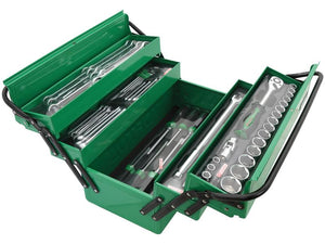 A green Sparex 62 pcs. Cantilever Tool Box Set (Sparex Part Number: S.166770) containing various hand tools including wrenches, flank sockets, and ratchets.