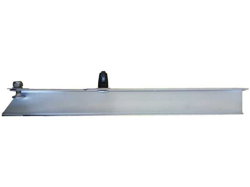 The Adjustable Vane 360mm RH (Amazone) by Sparex, part number S.166814, features a silver metal bracket with a flat base and is topped with a black plastic piece and bolt, crafted from Cold Rolled Stainless Steel.