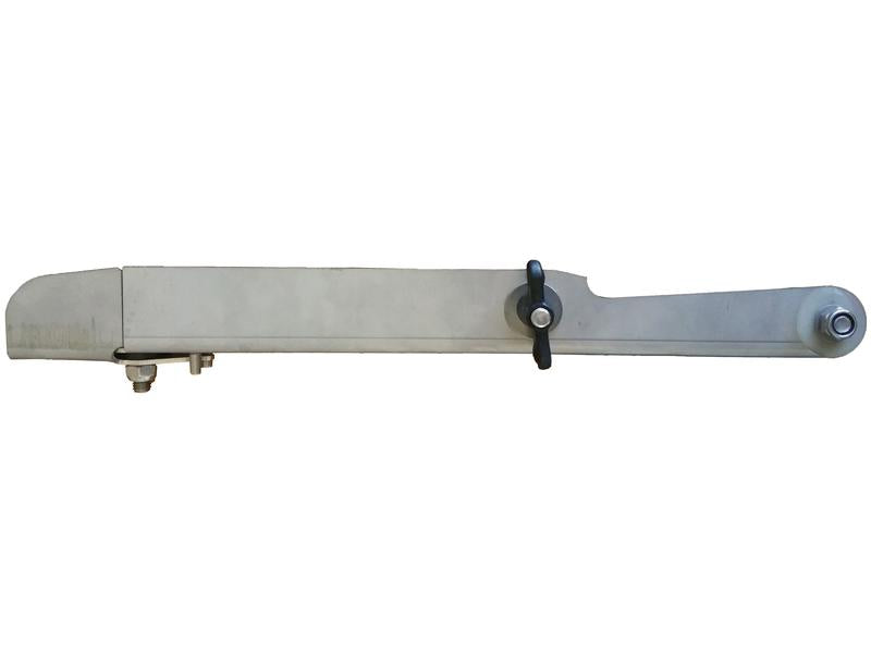 The Adjustable Vane 300mm RH (Amazone), Sparex Part Number S.166817, is a sturdy lever with a hinge on one end and a bolt on the other, crafted from durable Cold Rolled steel and equipped with a secure locking mechanism.