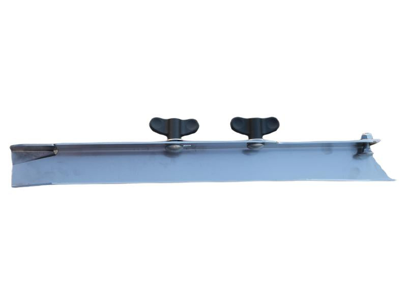 The Adjustable Vane 400mm LH (Amazone), identified as Sparex Part Number S.166820 from the Sparex brand, is a metal straightedge made of cold rolled stainless steel. It includes two black adjustable knobs on top for leveling or smoothing surfaces.