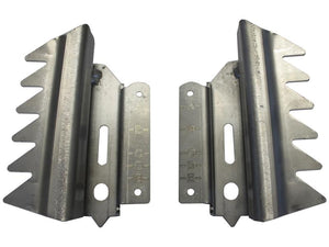 Two stainless steel Vanes Kits, RH & LH (S.166830), with zigzag edges and labeled sections from A to E. Each kit has several holes and slots for installation purposes. Manufactured by Sparex.