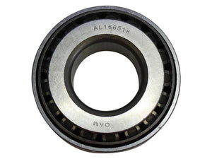 Close-up of a metric taper roller bearing with the code AL166518 and markings on the inner ring has been replaced by Sparex Taper Roller Bearing (HM803146/HM803110), Sparex Part Number S.166842.