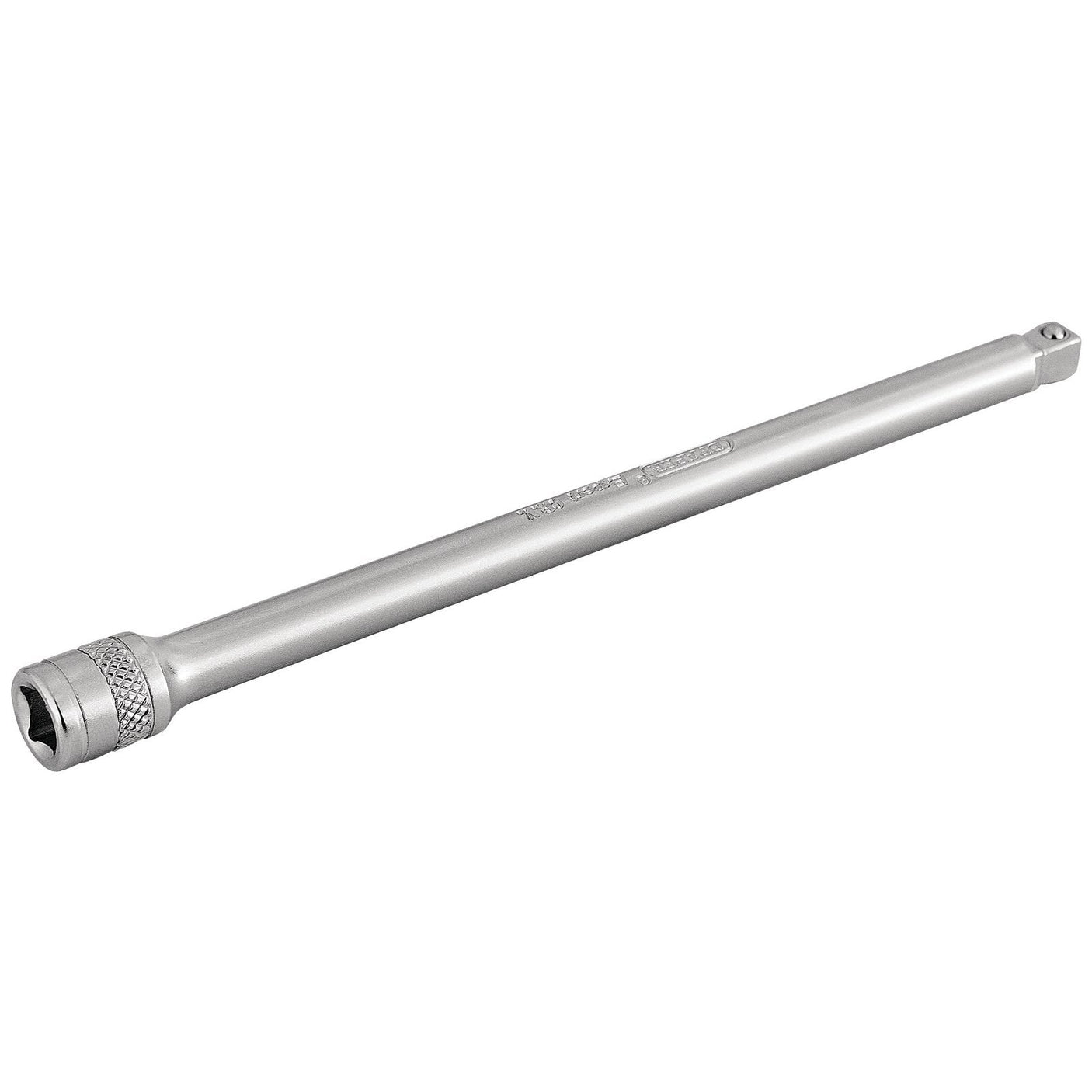 A Draper Expert Wobble Extension Bar featuring a 1/4" square drive, measuring 150mm, and made from durable chrome vanadium steel with a polished chrome finish and a knurled grip near the base.