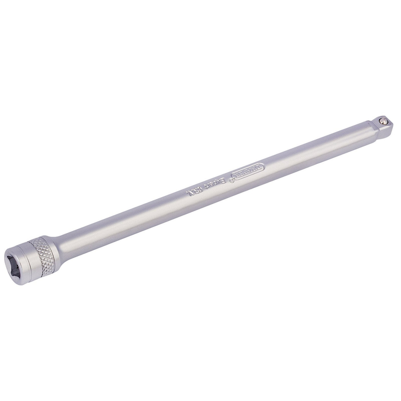 The Draper Expert Wobble Extension Bar, 1/4" Sq. Dr., 150mm, B-WEXT/MS features a micro satin chrome finish and is made from durable chrome vanadium steel. It offers a secure socket holding design with a knurled grip for accessing hard-to-reach fasteners.