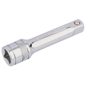 The Draper Extension Bar, 3/8" Sq. Dr., 75mm - D-EXT/B is made from chrome vanadium steel and features a knurled ring grip section along with a square drive end, designed to reach recessed or tough-to-access fasteners.