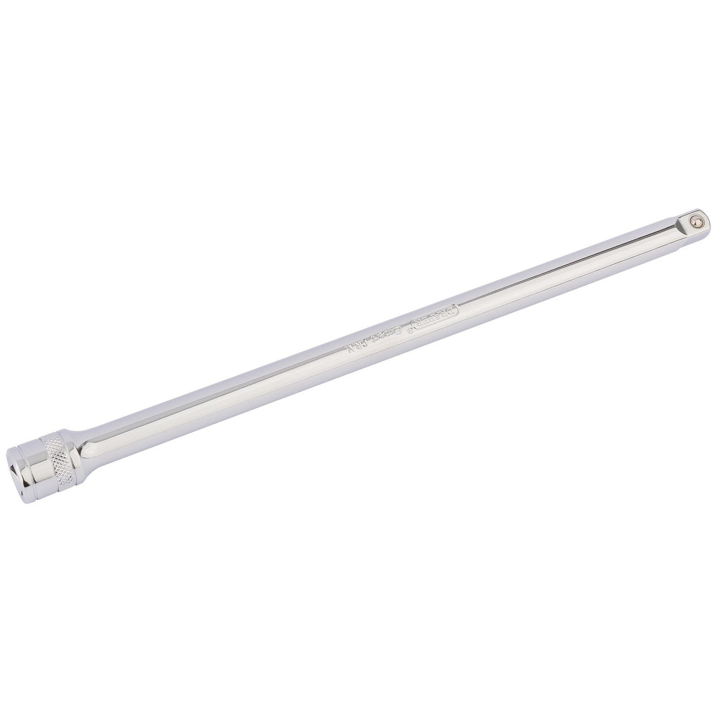 The Draper Extension Bar, 3/8" Sq. Dr., 250mm - D-EXT/B, features a knurled handle and is made from durable chrome vanadium steel, making it ideal for extending the reach of socket wrenches.