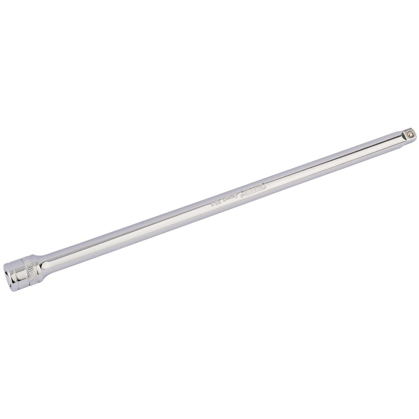 The Draper Extension Bar, 3/8" Sq. Dr., 300mm - D-EXT/B, is a chrome vanadium steel socket extension bar designed to meet DIN3122 and ISO3315 specifications, making it ideal for reaching bolts in tight spaces.