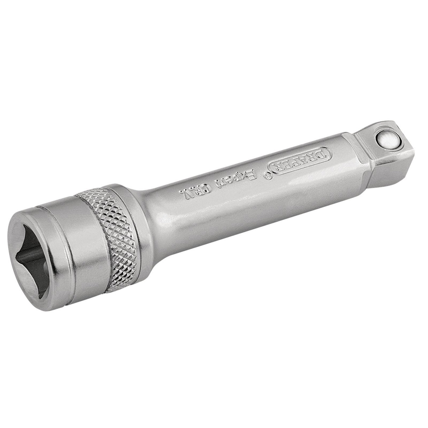 Introducing the Draper Satin Chrome Wobble Extension Bar, a 75mm extension with a 3/8" square drive made from robust Chrome vanadium steel. This tool features a knurled grip and secure socket holding for added reliability.