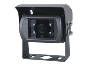 The Sparex Wired Vehicle Camera (Sparex Part Number: S.167531) is a black security device equipped with a protective hood and mounting bracket. It features four visible LED lights surrounding the lens, offers night vision capabilities, and provides a comprehensive 120° viewing angle for effective monitoring.