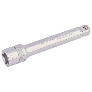 The Draper Wobble Extension Bar, 1/2" Square Drive, 125mm - H-WEXT, is made from chrome vanadium steel and features a knurled grip with a machined wobble end. It's designed for reaching bolts in tight spaces and meets DIN3122 and ISO3315 specifications.