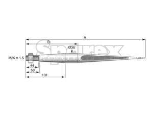 SHW Loader Tine - 810mm, Thread size: M24 x 1.50 (Square) | S.167573 - Product Image 4