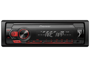 A black car stereo system with a digital display and red button illumination. It displays "ABC APP." The brand "Sparex" is visible at the top, and it features an Android USB port for easy connectivity. This model is the Radio - Android | Aux In | USB | Receiver | Short Body (MVH-S120UB), Sparex Part Number: S.167576.