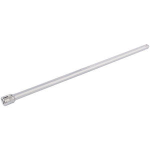 The Draper Wobble Extension Bar, 1/2" Sq. Dr., 500mm - H-WEXT is a long, chrome vanadium steel tool featuring a knurled ring handle on one end and a square socket drive on the other, designed to provide additional reach in socket wrench applications.