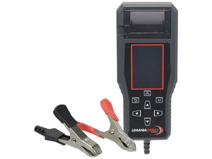 A handheld electronic device, branded "Sparex" and marked "Advanced Battery Tester (T13) 12/24V," featuring a small screen and control buttons, is accompanied by two alligator clips (one red and one black) and is designed for use with AGM batteries. The Sparex part number for this product is S.167719.