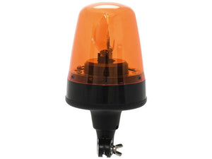 An orange Rotational Beacon featuring an amber lens, mounted on a black base with a flexible pin and fixating screw, suitable for 12V systems. (Sparex Part Number: S.167722)