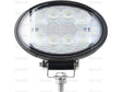 The Sparex LED Work Light  High Power LED, Flood Beam (S.167758) is a black, oval work light with a mounting bracket that showcases multiple LEDs behind a clear lens and features an impressive ECE rating. This work light offers wide-angled interference of Class 5 and delivers 9720 lumens of raw power with an operating voltage range of 10-30V.